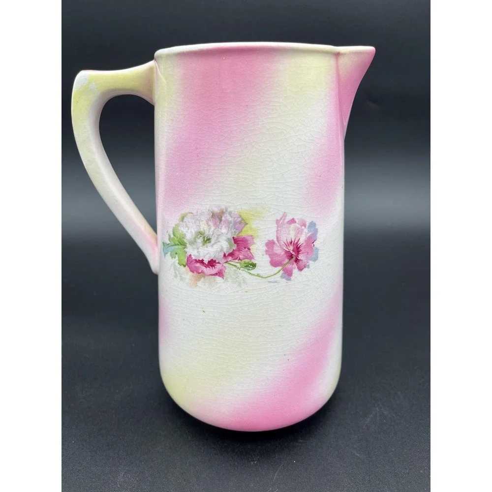 Victorian Pitcher Antique Gold Medal Floral Pitcher Owen China Co Vase